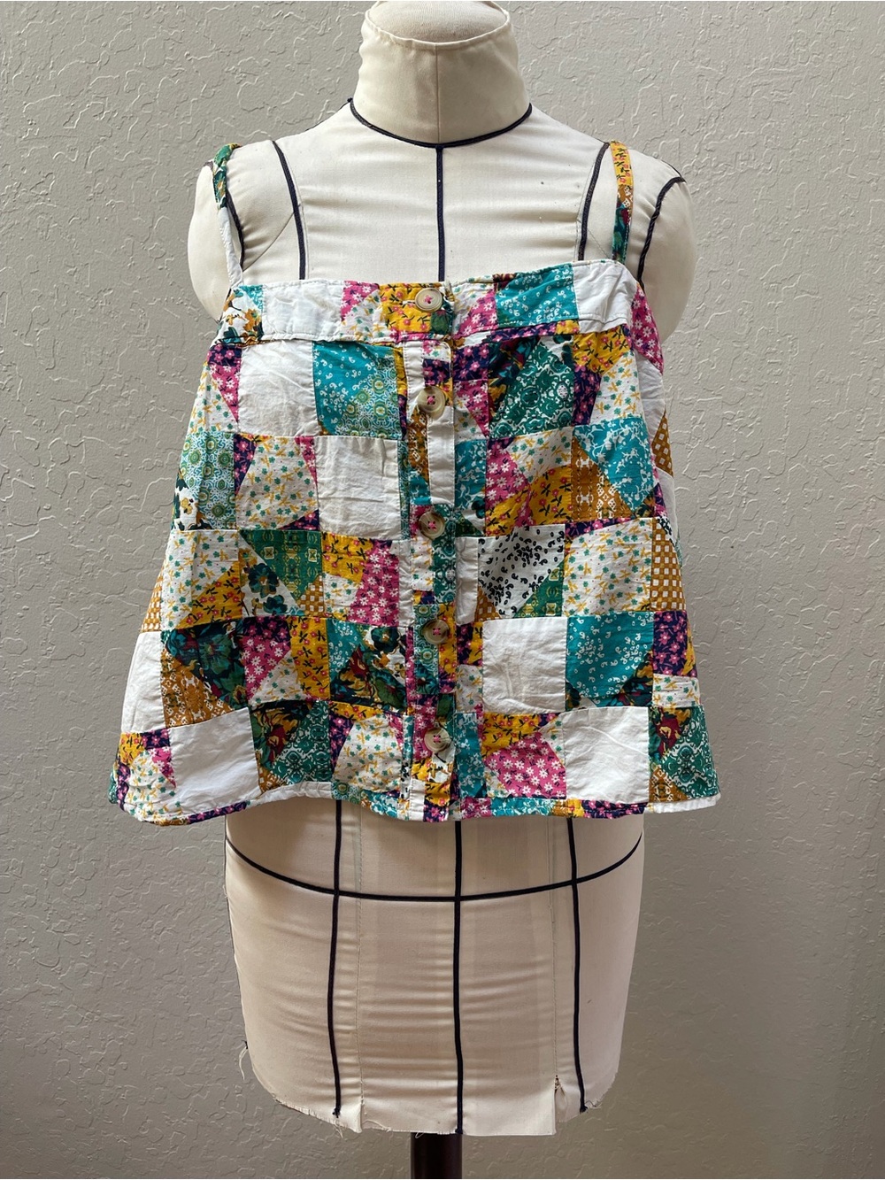 Pilcro Multicolor Patchwork Button-Front Camisole